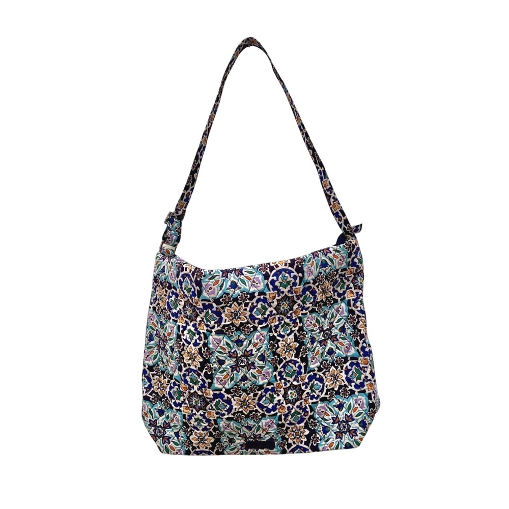 Vera Bradley Lisbon Medallion Cool Quilted Cotton Tote Bag Blue Floral Mosaic